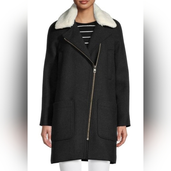 Madewell Women's Eldridge Zip Coat Insuluxe Wool/Cashmere Blend Black/White XS - Picture 1 of 16
